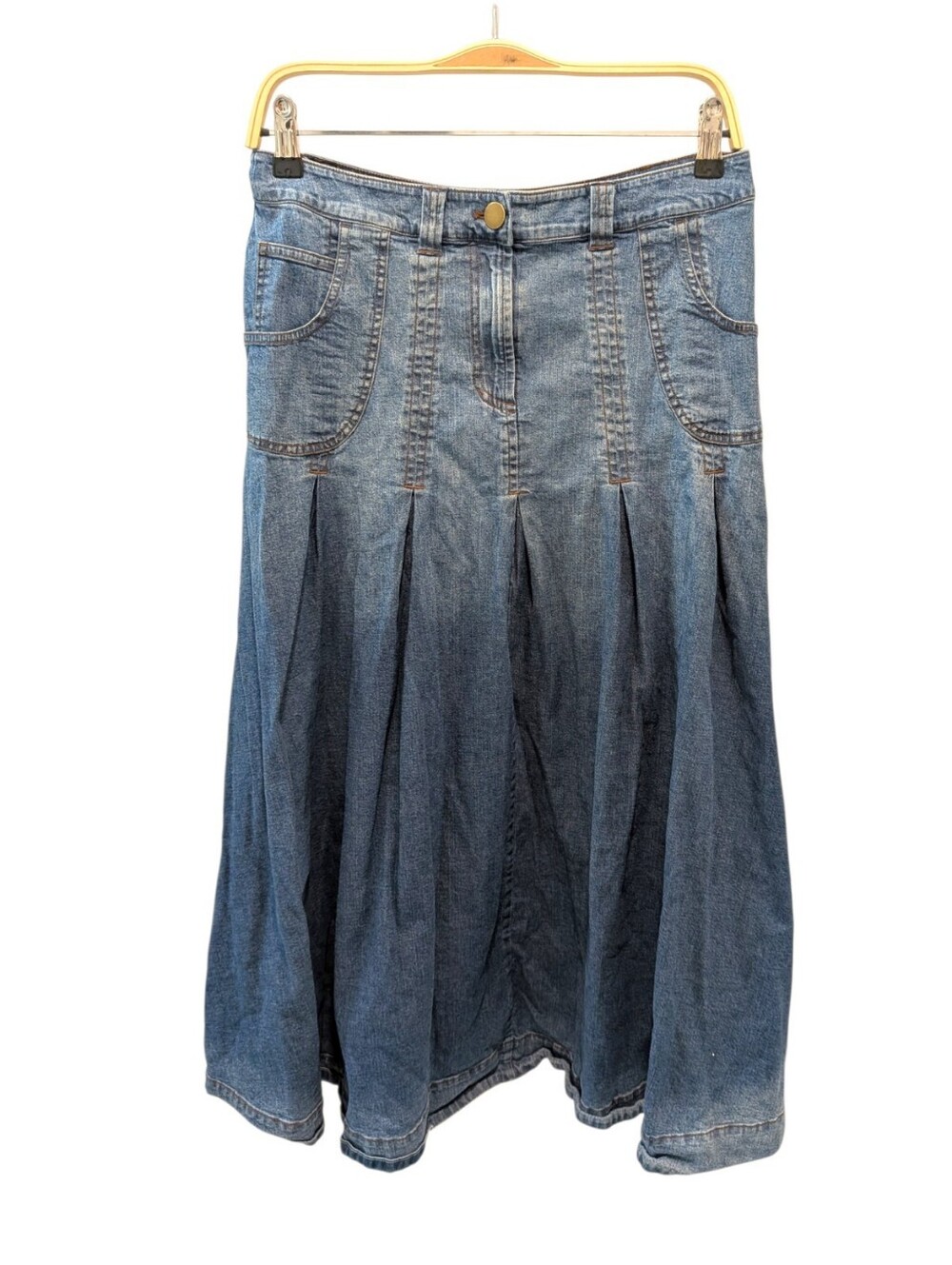Soft Surroundings Denim Pleated Midi Skirt Cottagecore Boho Western Prairie S